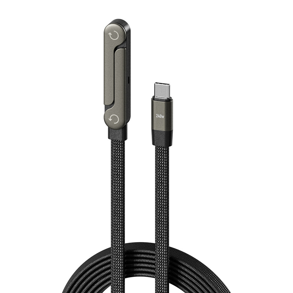 2-in-1 Fast Charging Cable with Foldable Phone Stand – 240W Type-C & USB-A