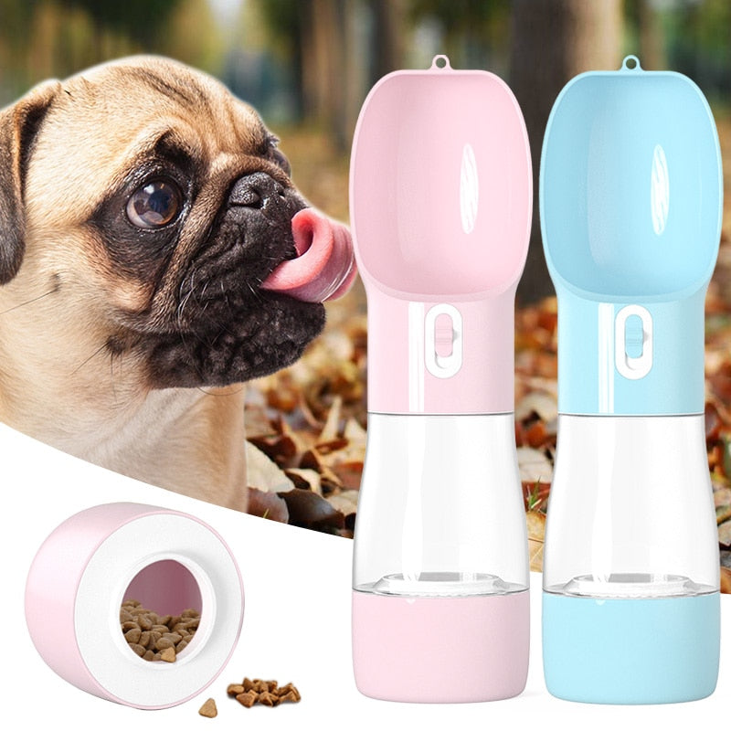 Portable Pet Water & Food Bottle – 2-in-1 Travel Dispenser for Dogs & Cats