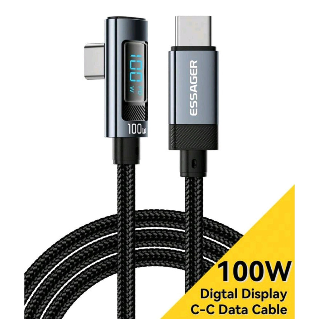 Essager 100W USB-C Fast Charging Cable with Digital Display & 90 Right-Angle Connector (2m)