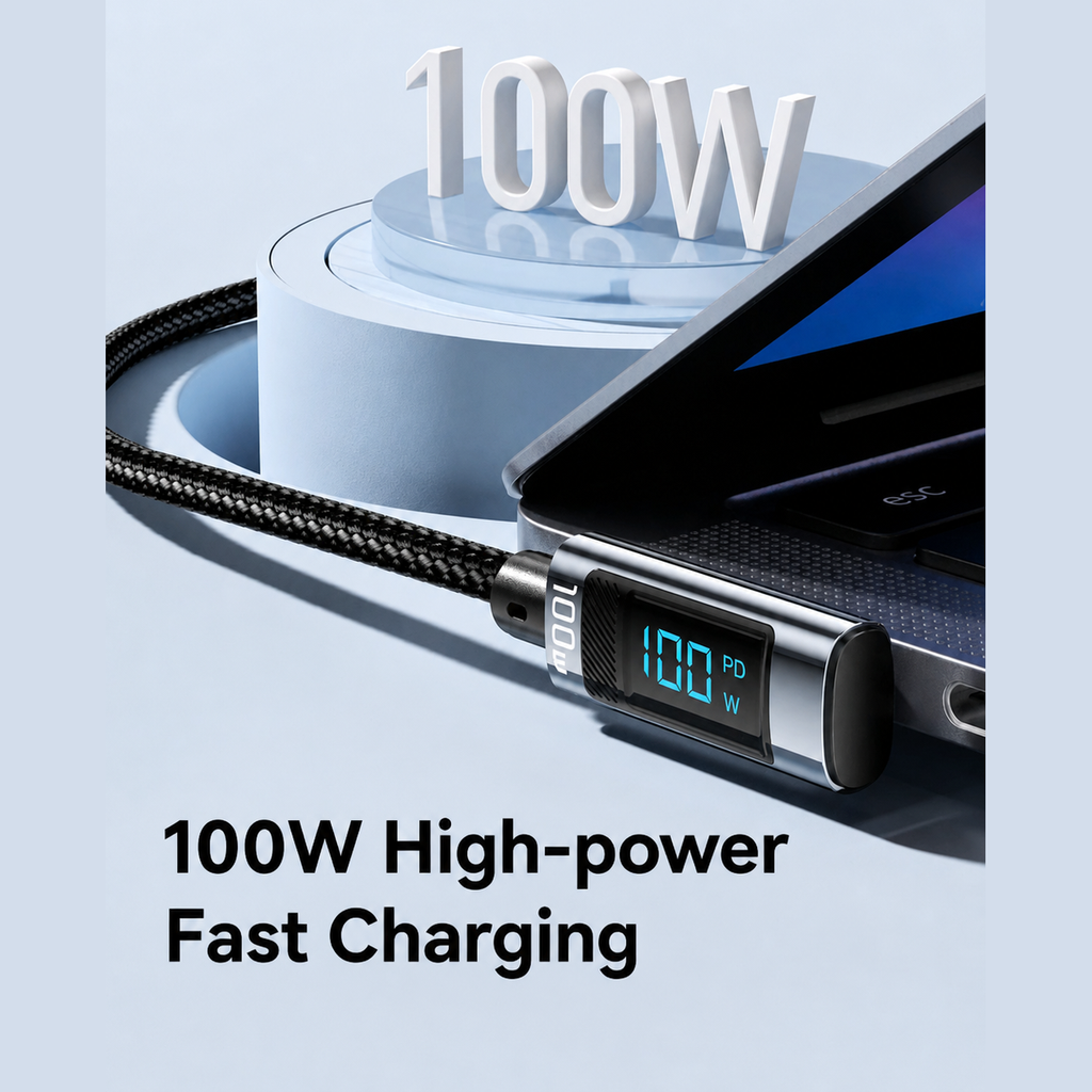 Essager 100W USB-C Fast Charging Cable with Digital Display & 90 Right-Angle Connector (2m)