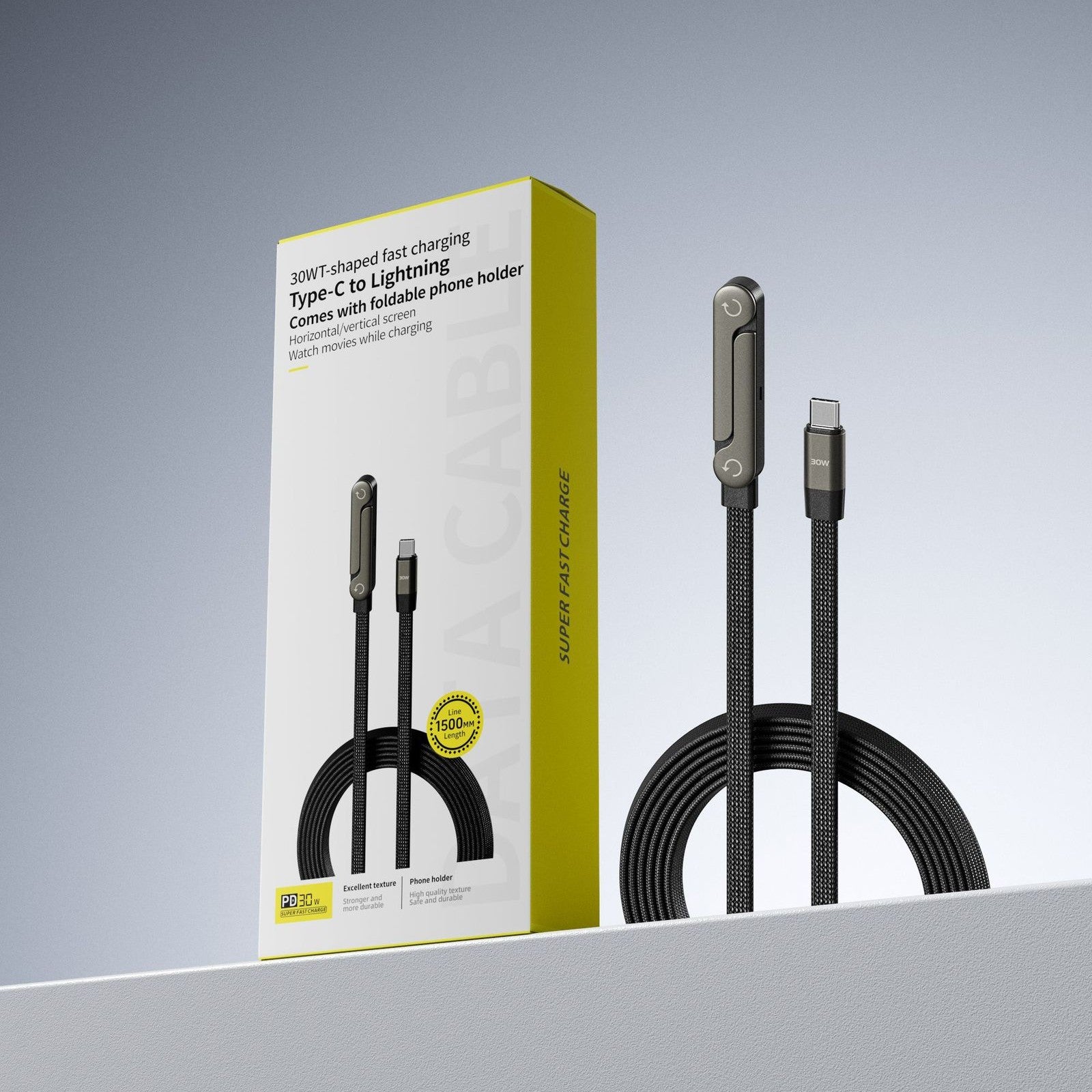 2-in-1 Fast Charging Cable with Foldable Phone Stand – 240W Type-C