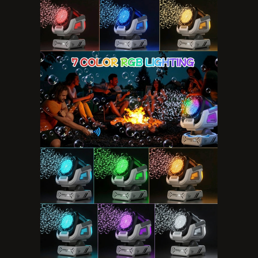 RGB Remote Control Bubble Machine – Rechargeable with LED Lights