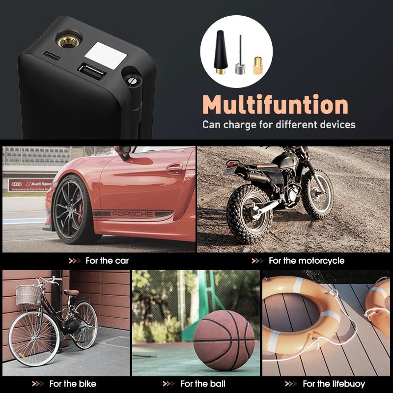 CARSUN Portable Tire Inflator – Cordless Digital Air Pump for Cars, Bikes & More - Leah's Treasures