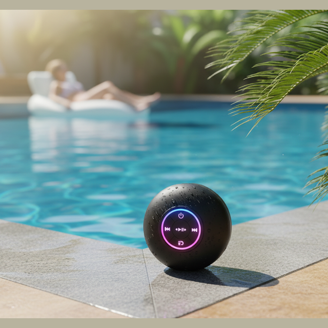 AquaBeat Pro – IPX4 Waterproof Bluetooth Shower Speaker with LED Lights & Suction Cup