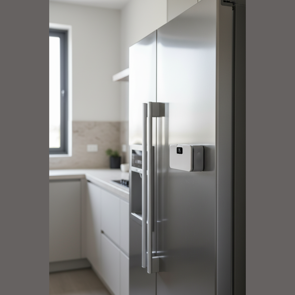 Portable Inflator on Stainless Steel Fridge Door