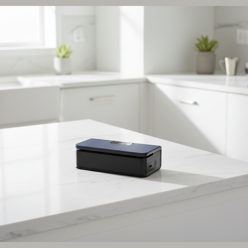 Portable Inflator on White Granite Kitchen Top
